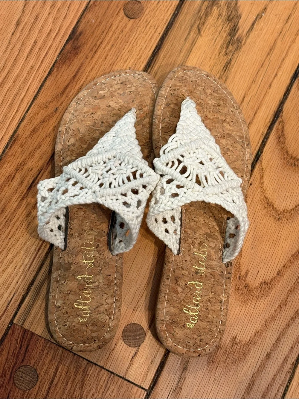 Altar’d State White Macramé Cork Boho hippie Thong Sandals - Women 8.5